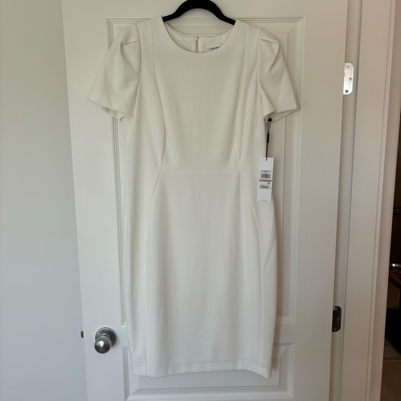 Calvin Klein | BNWT Tulip Sleeve Off-White Sheath Dress - Size 12 - Picture 3 of 10